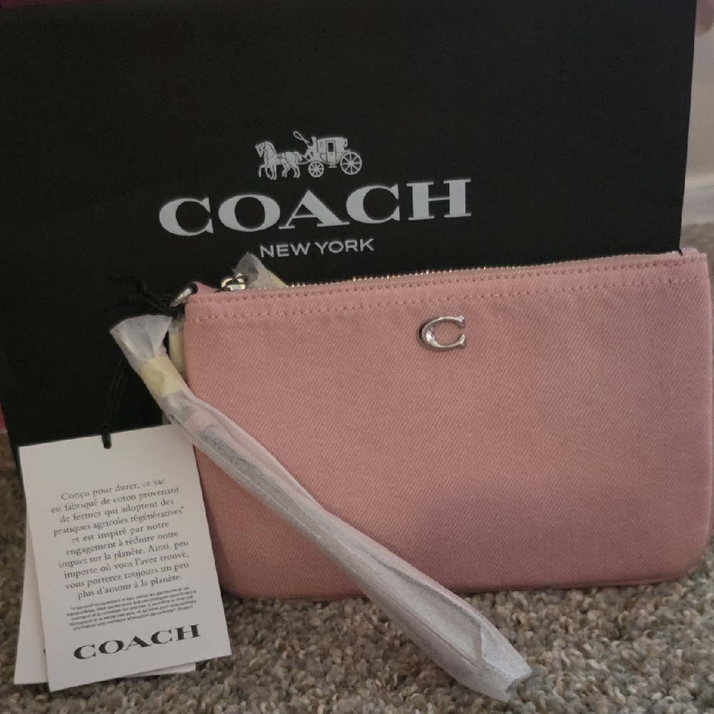 COACH Pink Canvas Wristlet with Silver C Logo